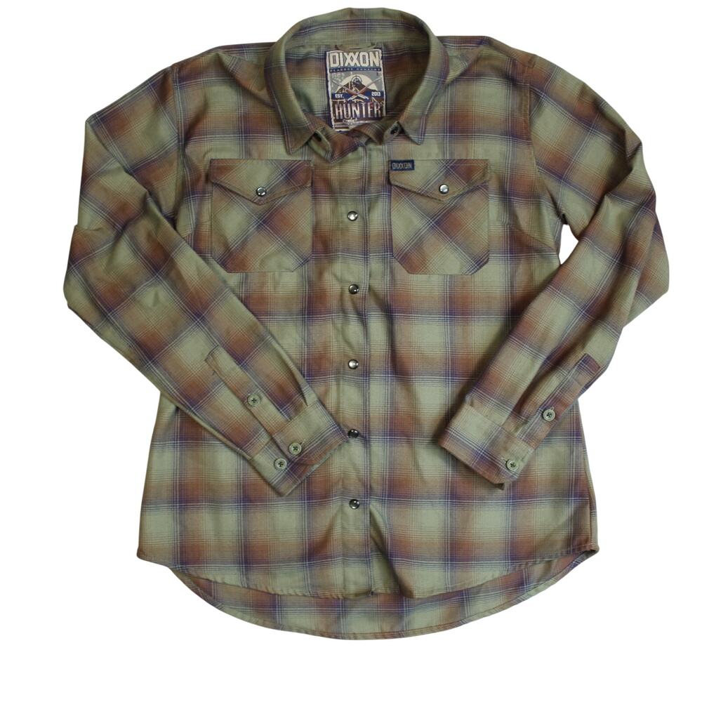 Dixxon Flannel Hunter Shirt Pearl Snap Mens Large Green Plaid Western Outdoor